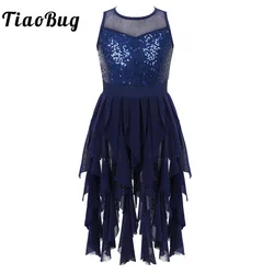 Tassel Gymnastics Leotard Dress Kids Girls Sequins Sleeveless Ballet Latin Lyrical Dance Costume Stage Performacne Clothes