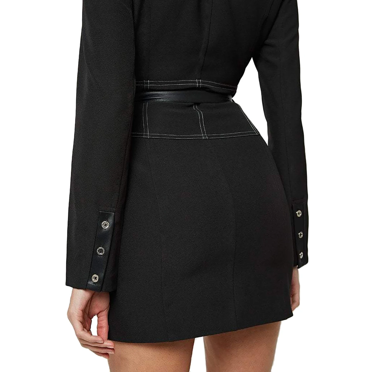 Traje de oficina con cuello en V profundo para mujer, traje Sexy ajustado con cremallera, abrigo negro elegante, Blazer largo, Otoño, 2021