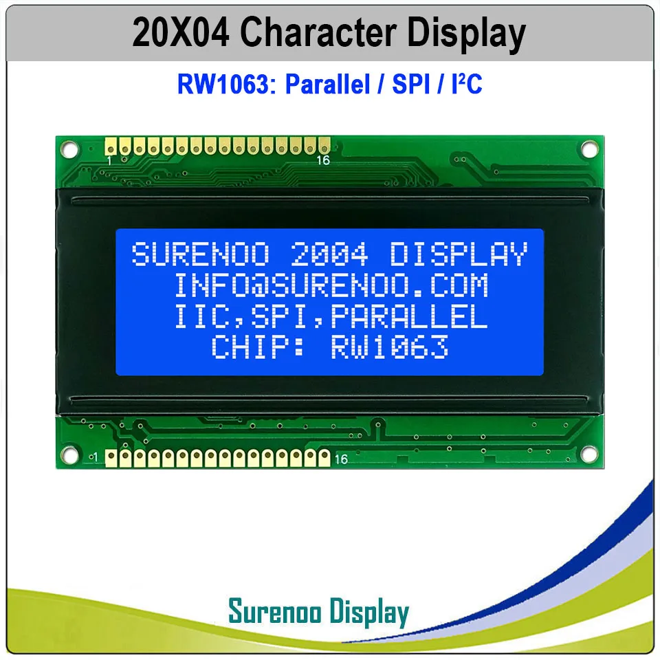 Imagem -03 - Tela de Lcd com Módulo Lcm e Luz de Fundo Led 20x4 204 Iic I2c Spi Rw1063 Amarelo Verde Azul de Personagem Painel com Luz de Fundo Led