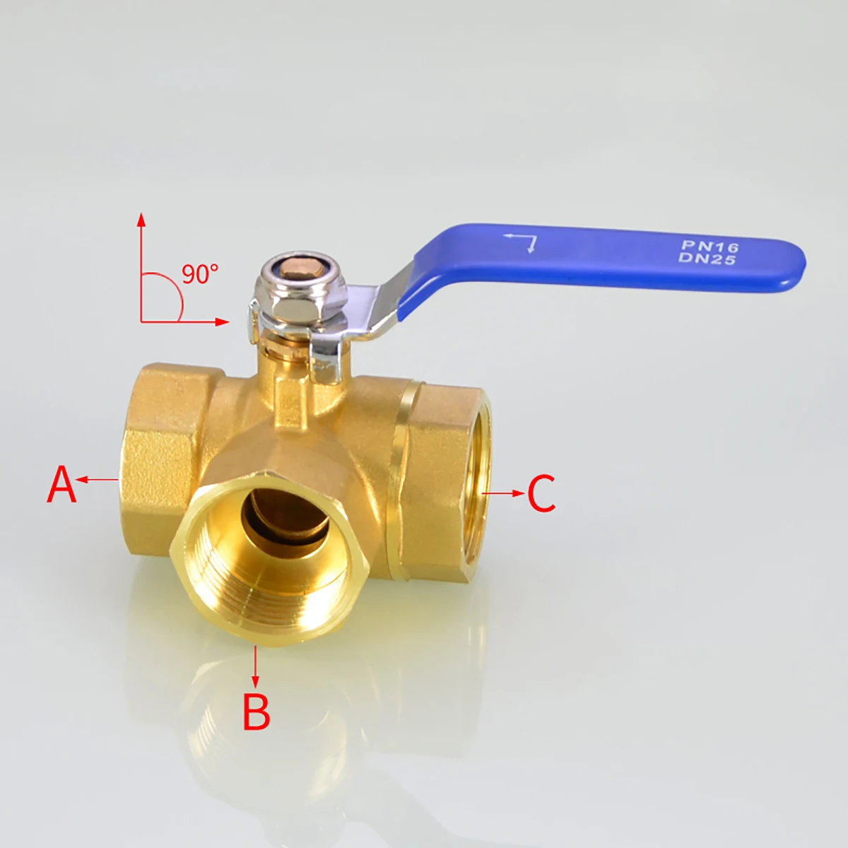 Rosca hembra BSP para tubo de agua, válvula de bola de tres vías de latón, adaptador de conector de calefacción tipo L tipo T, 1/4 ", 3/8", 1/2 ", 3/4", 1"