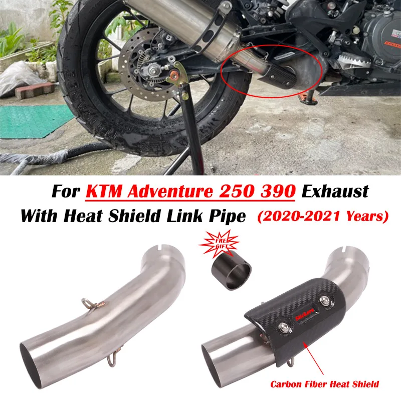 

For KTM 250 390 Adventure ADV 2020 2021 Motorcycle Exhaust Escape Modify Muffler Middle Link Pipe With Carbon Fiber Heat Shield