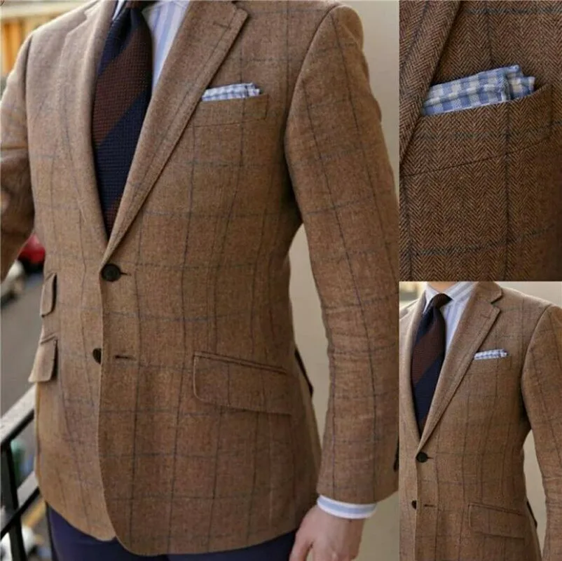 

Business Suit Tailor-Made 1 Piece Coat Custom Autumn Men Warm Woolen Coat Trench Outwear Thick Plaid Jacket Blazer New