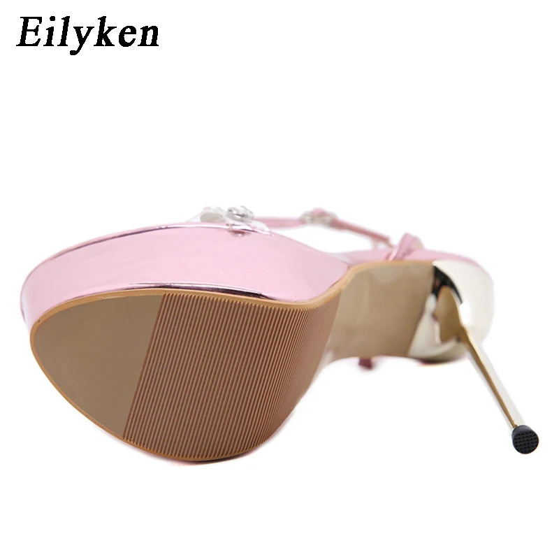 Eilyken Pink Sweet Ankle Buckle Strap Women\'s Sandals PVC Transparent Crystal Platform Summer Fashion High Heels Wedding Shoes