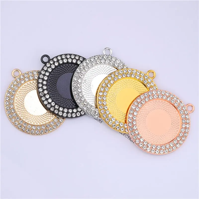 50PCS Cabochon Pendant Base 25/30mm Alloy Diamond Bases DIY Jewelry Making For Pendant Necklace Choker Keychains Crafts Findings