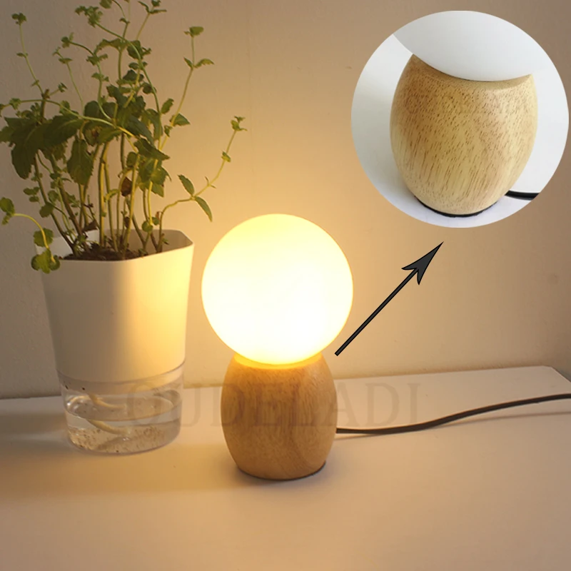 Warm Bedroom Wood table lamp Glass lampshade night light G4 LED Bulb AC85-265V bedside lamp button switch EU plug