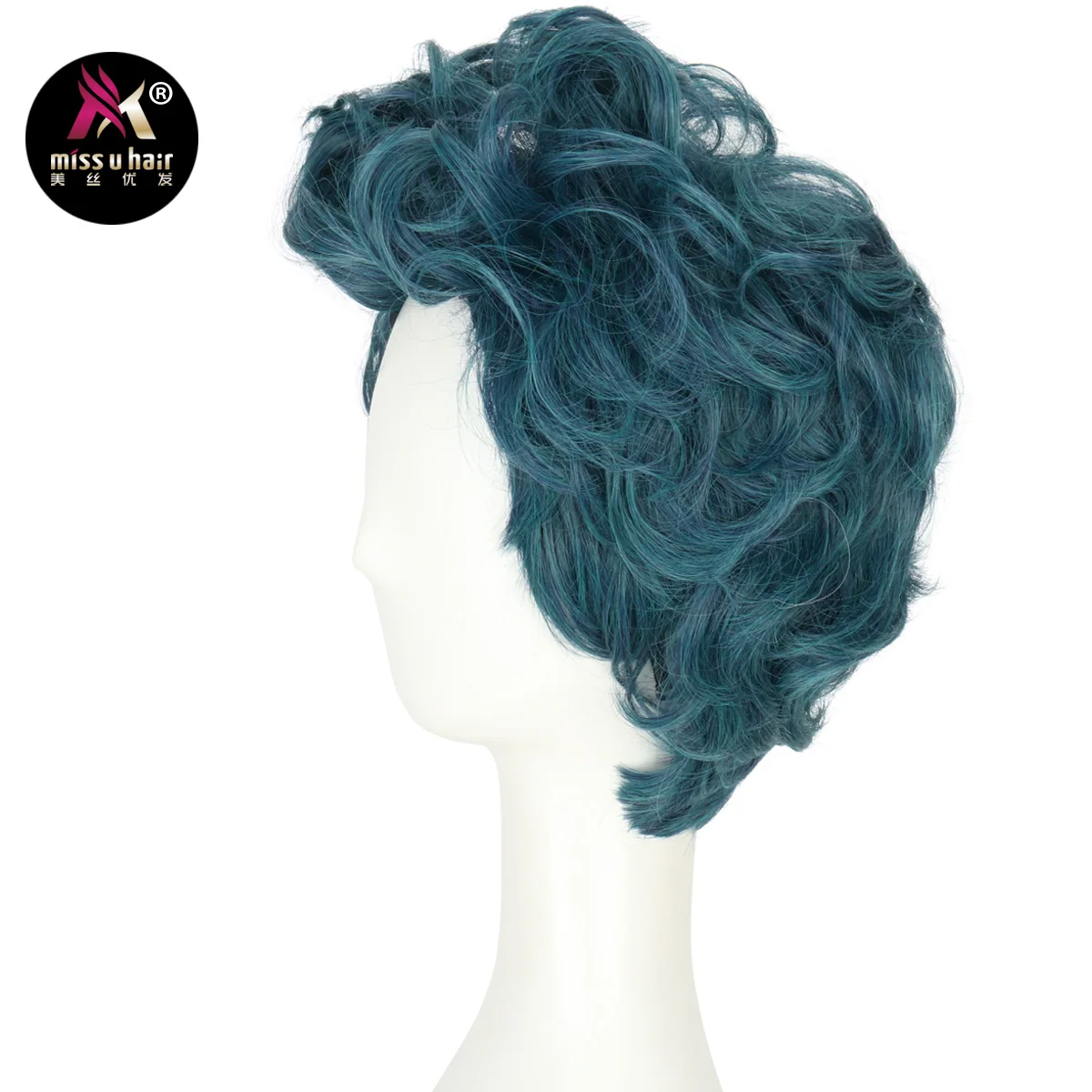 Miss U Hair-peluca corta ondulada de elfo mágico para hombre y niño, disfraz de Halloween, pelo azul y gris