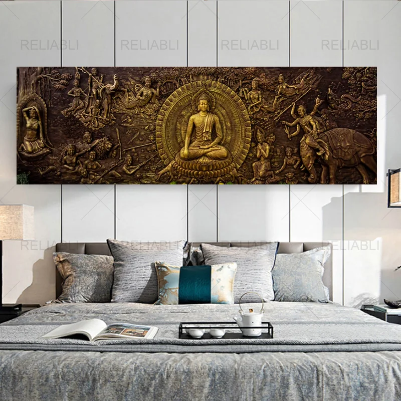 

God Bronze Buddha Prints Modern Golden Buddha Canvas Art Painting Posters and Prints Wall Art Buddhism Pictures for Home Decor