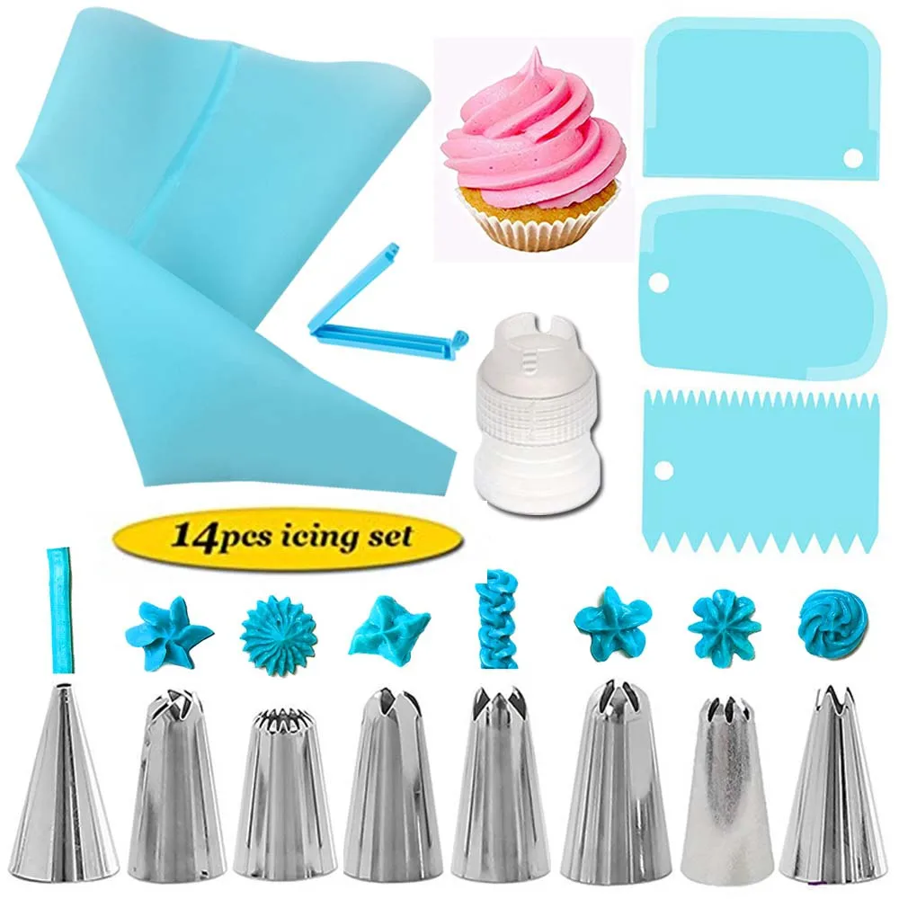 14pcs/pack Russian Tulip Icing Piping Nozzles Set Stianless Steel Cake Pastry Nozzles Set Reusable Cookie Cake Decoration Tools