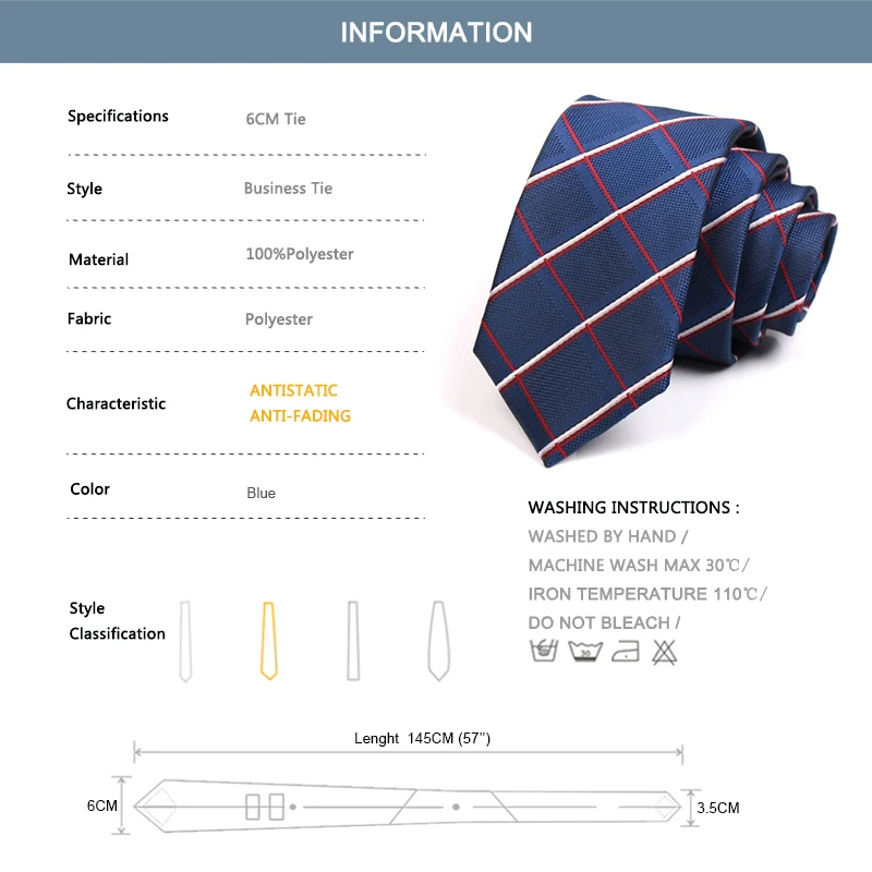 New Arrivals Men‘s 6CM Plaid Tie High Quality Fashion Formal Ties for Men Business Work Necktie Male Classical Blue Neck Tie