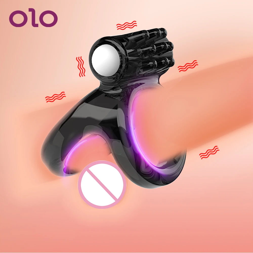 OLO Couple Lover Sex Toys for Men Male Penis Ring Sexy Dual Ring  Time Delay Rings Enlargement Soft Silicone Tentacle Vibration