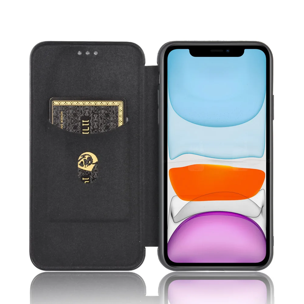 Funda con tapa magnética de fibra de carbono para IPhone, 15, 14, 13, 12 Pro Max, Mini, 11 SE, XS, XR, X Max, 6, 6S, 7, 8 Plus, tarjetero