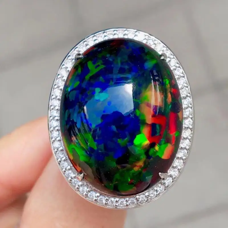 Foydjew New Luxury Simulation Colorful Opal Big Gemstone Rings Zircon-studded Women's Fashion Gorgeous Banquet Wedding Ring