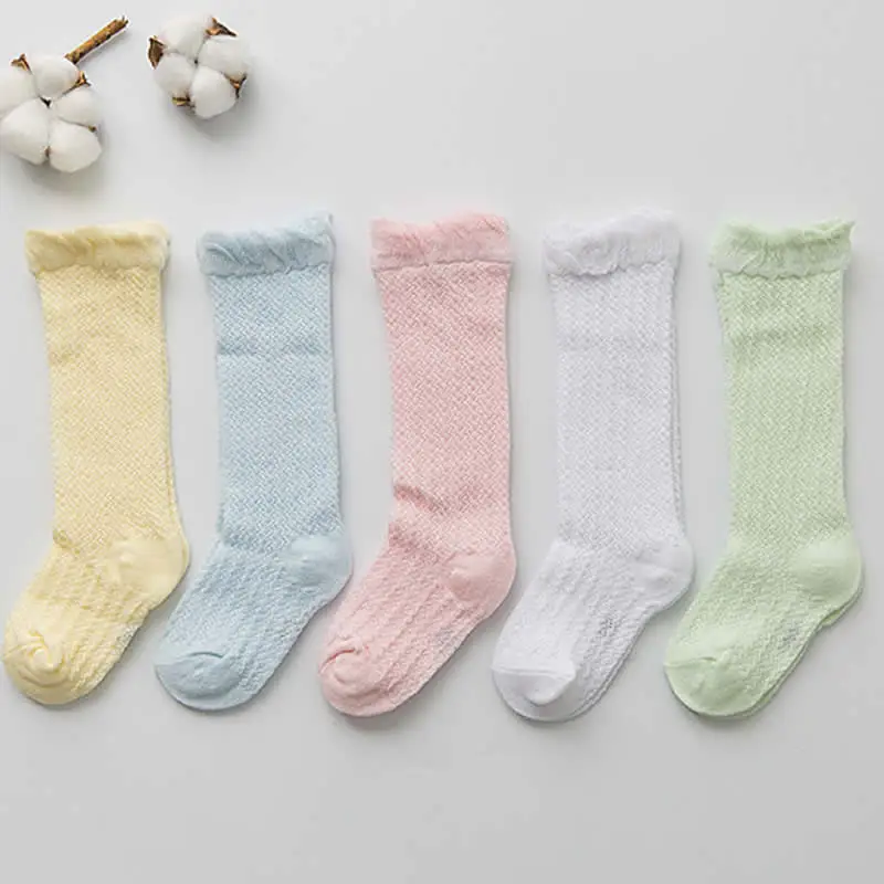 

2Sunnmer Thin Over-the-knee Socks Baby Anti-mosquito Socks Solid Color Breathable Kneecap Babies' Children Cotton General Socks