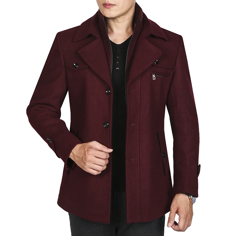 New Winter Wool Coat Slim Fit Jackets Fashion Outerwear Warm Man Casual Jacket Overcoat Pea Coat Plus Size M-XXXL