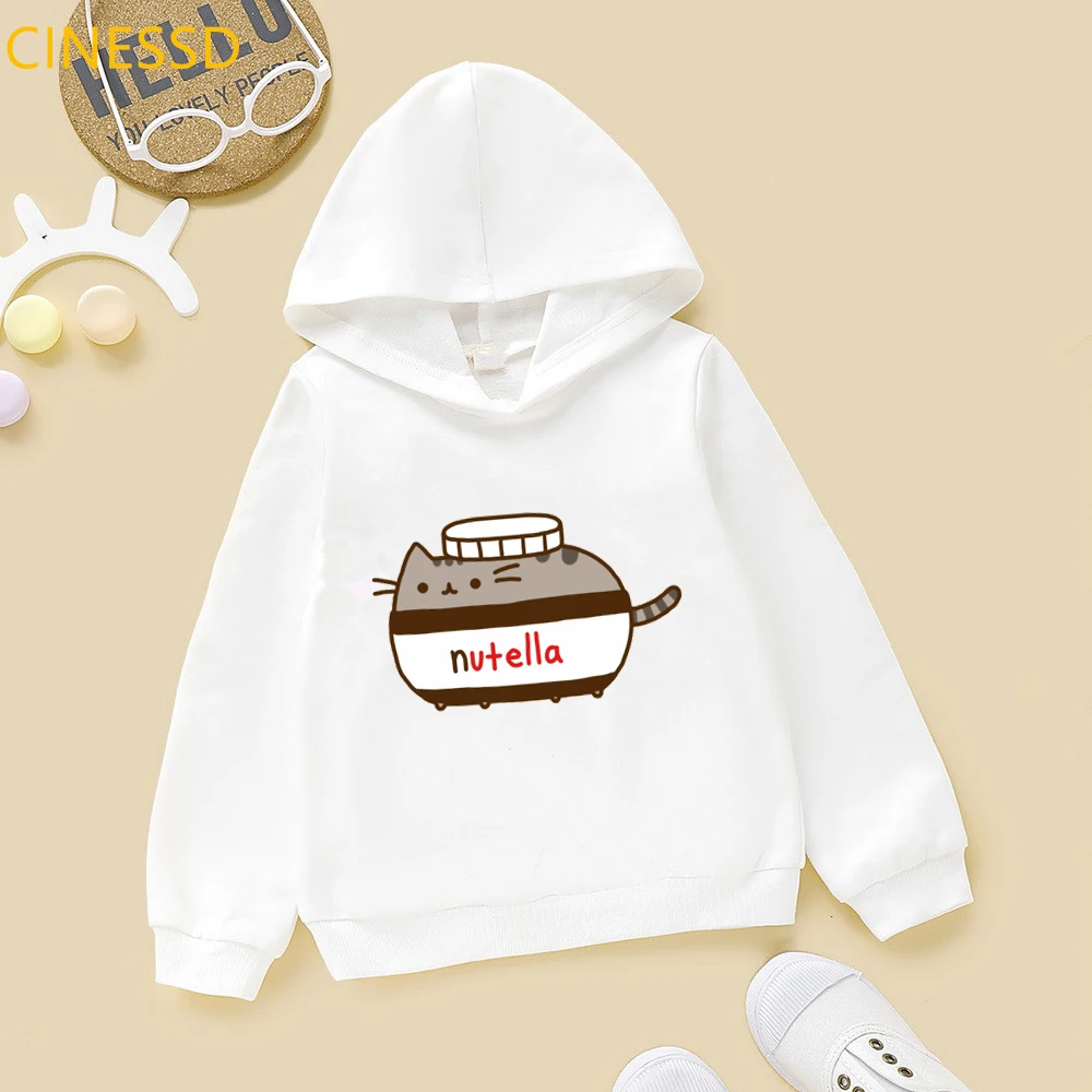 Cute Nutella Cat Cartoon Print Hoody Kids Clothes Funny Sweatshirt For Girls/Boys Harajuku Kawaii Winter Children Clothing Coat