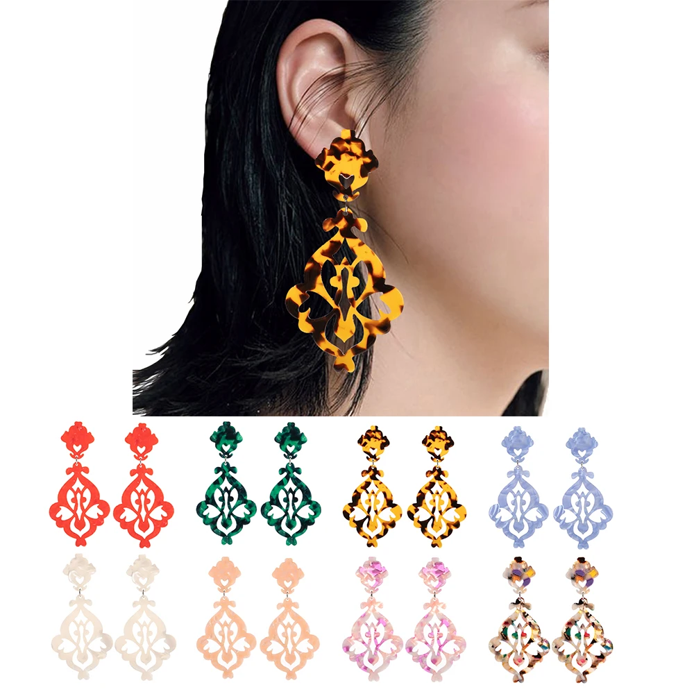 Tortoiseshell earrings for women Acetate jewelry Fashion Dangle long earring Flower design Resin Acrylic Accessories Wholesale