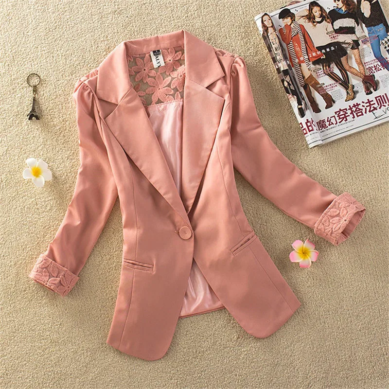 2024 New Women\'s Blazers Notched Collar Business Suits Female Work Office Ladies Lece Hook Flower Casual Blazer Outerwear