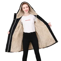 Padded Parkas Women's Cotton Jacket 2022Winter Coat Add Velvet Thick Hooded Jacket Ladies Lambswool Coat Women Parkas Black Y564