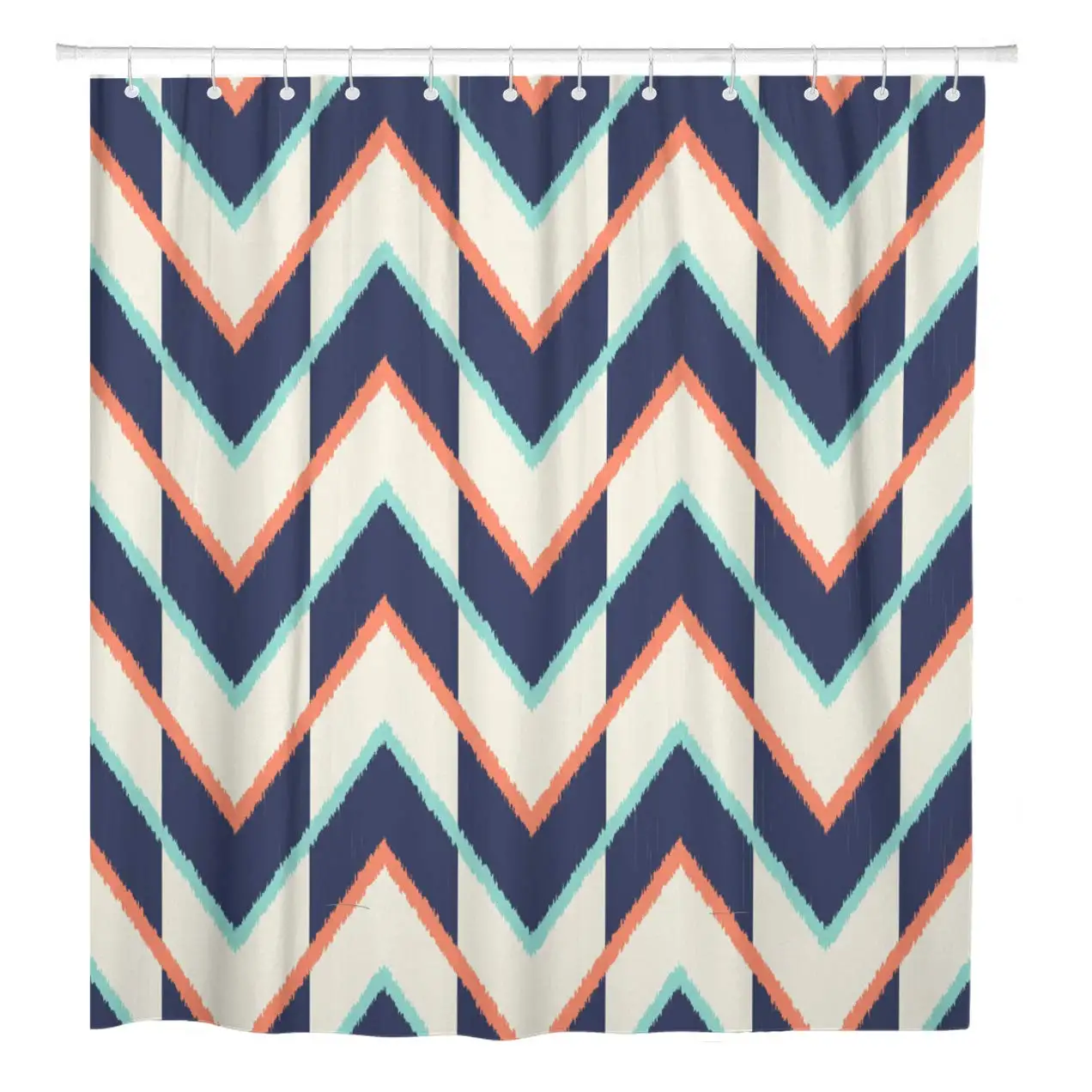 Orange Zigzag Chevron Pattern Blue Aqua Arrow Abstract Artistic Shower Curtain Waterproof Polyester Fabric 72 x 72 Inches