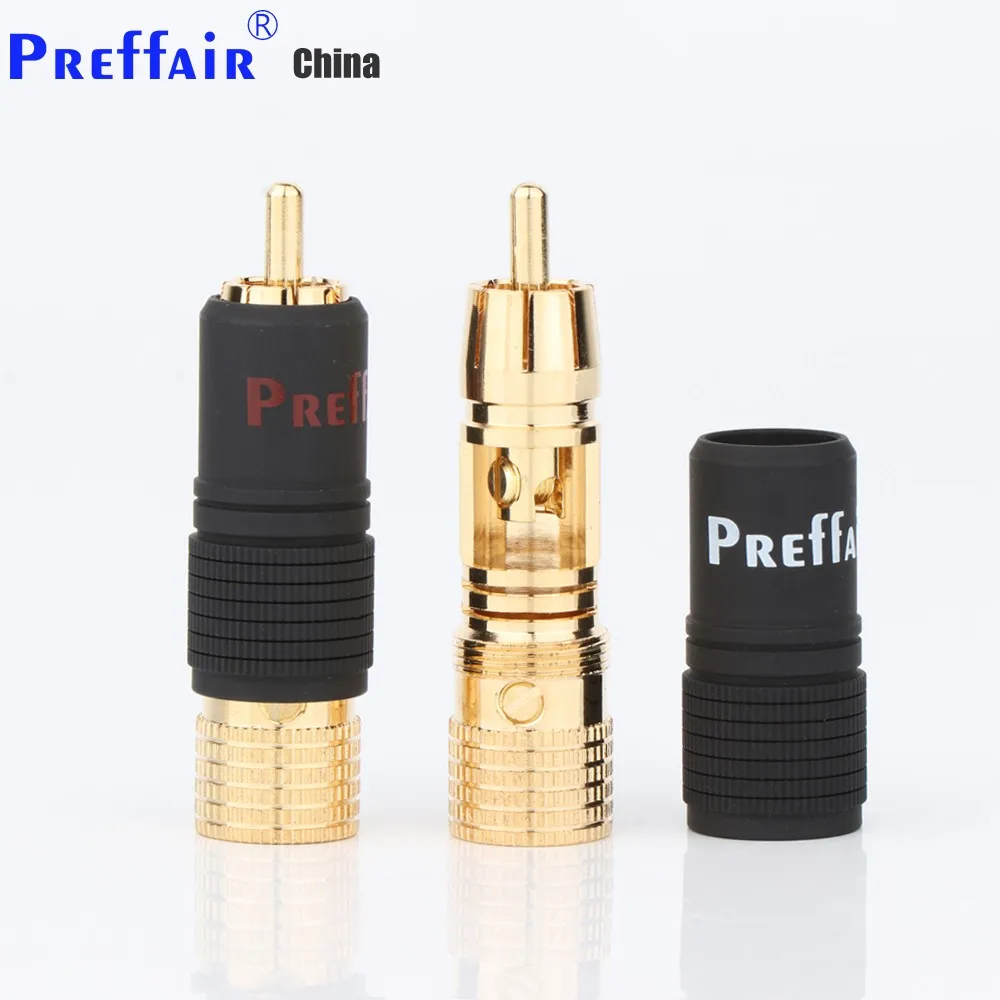 

Preffair Solder Free R1747 24K Gold Plated Screw Locking RCA Plug Audio Cable Speaker Connector Lockable adjustable