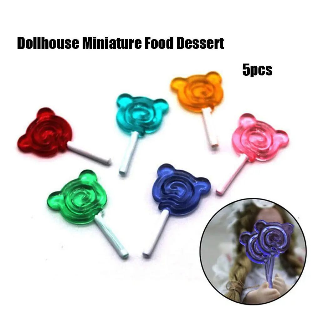 5 Pcs 1:12 Miniature Lollipop Food Dessert Sugar Mini Candy for Doll House Kitchen Furniture Toys Dollhouse Accessories Kid Gift