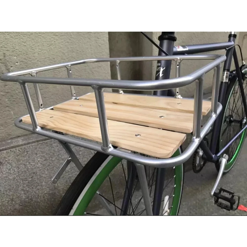 Vintage Bike Basket Aluminum Alloy Steel Wooden Hoppet For 26 Inch 700C Bicycles Commuter Cycling Parts