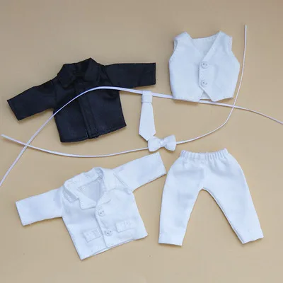 

OB11 doll dress sizewhite bow tie shirt + black shirt vest + gentleman's suit jacket + black slim suit pants 6 pieces suit dress