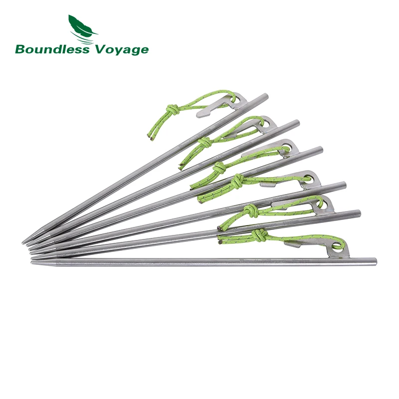 Boundless Voyage 20cm Titanium Tent Pegs Camping Stakes Heavy Duty for Hard Soil Sand & Snow Backpacking Hiking Survival Gear