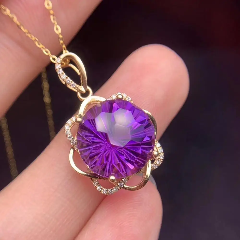 purple amethyst pendant for necklace with 18K Gold  birthday promotion anniversary hot selling gift style good cut  shinning