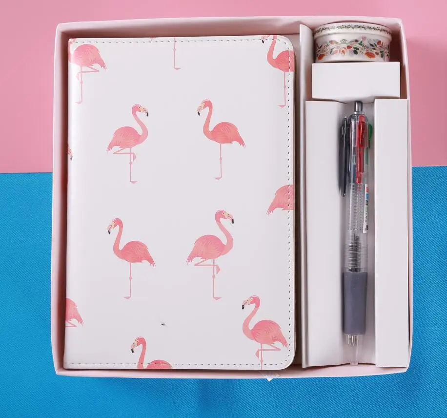 New Cartoon Pink Flamingo Notebook Gift Box for Wedding Party Note Book with Pen Student Friend Gift Christmas School Supplies