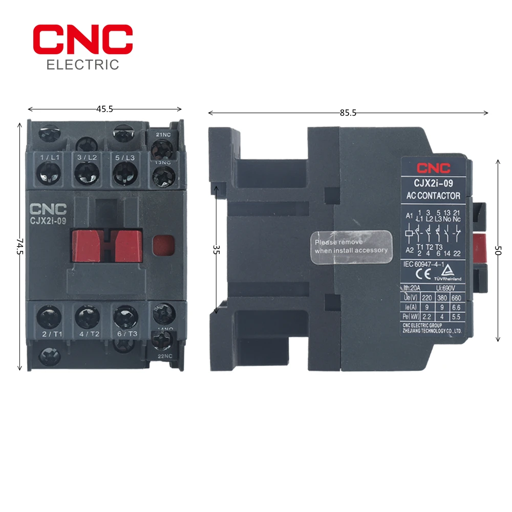 Contattore ca CNC CJX2i 3P 220V 50/60Hz 1NC + 1NO su guida Din modulare per uso domestico 9A/12A/18A/25A/32A