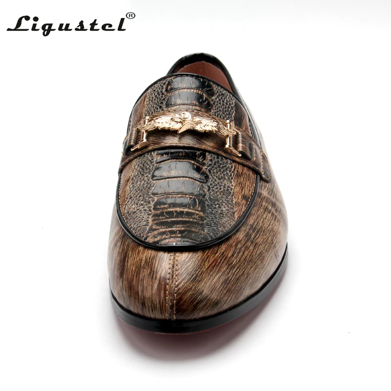 Ligustel Men Casual Shoes Designer Male Brown Loafers Luxury Wedding Prom Dress Shoes Men Original Slip On Red Bottom Big Size