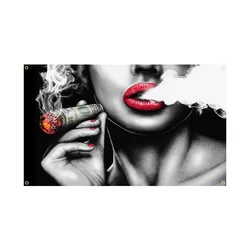 3x5Fts Red Mouth Smoking Flag Banner Sexy Lady Burning Money