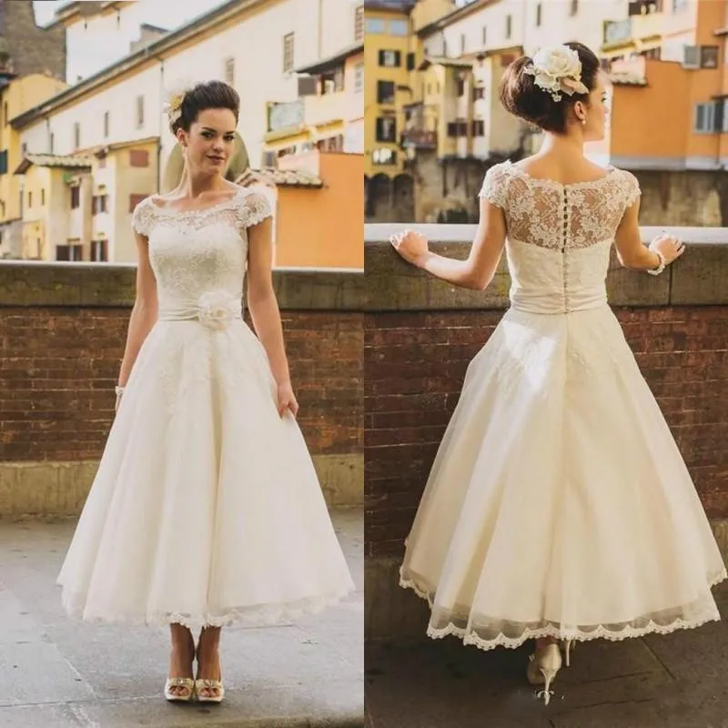 Vestidos de novia de longitud hasta el tobillo, Vintage, 2020, 1950