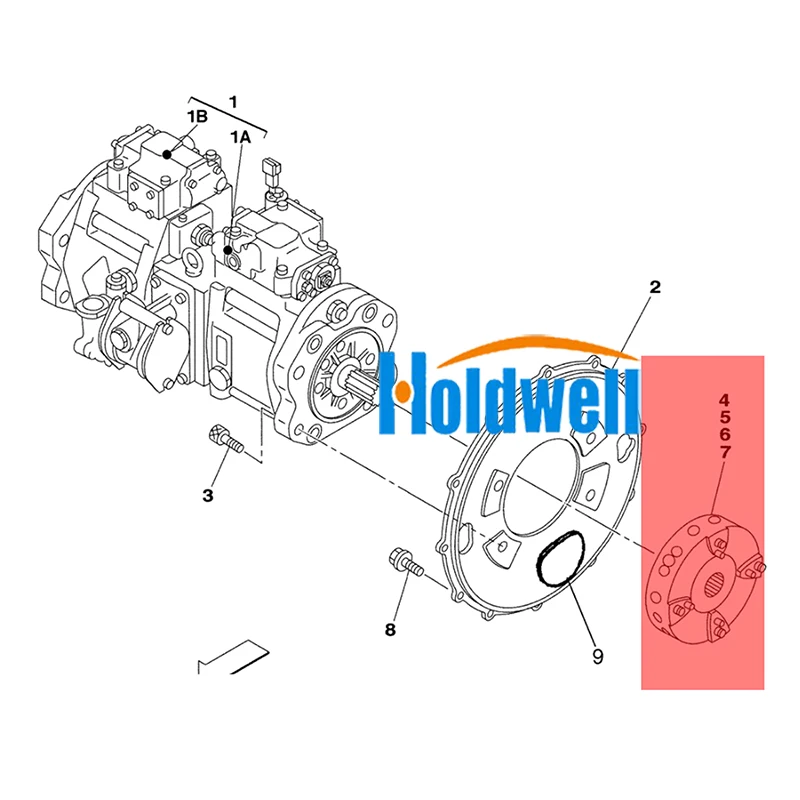 Holdwell Coupling Assy KRJ6622 for Case Excavator CX210 CX210LR CX210N CX225SR CX240 +