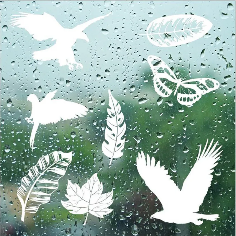 

5 Sheet Static White Butterfly Green Leaf Bird Protection Anti Collision Warning Sticker Glass Window Decoration Wall Sticker