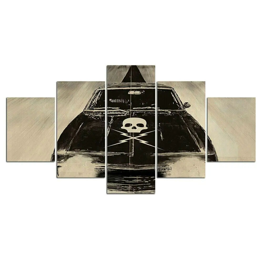 

Skull Car Painting Retro Road 5 Panel Canvas Picture Print Wall Art Canvas Painting Wall Decor for Living Room No Framed