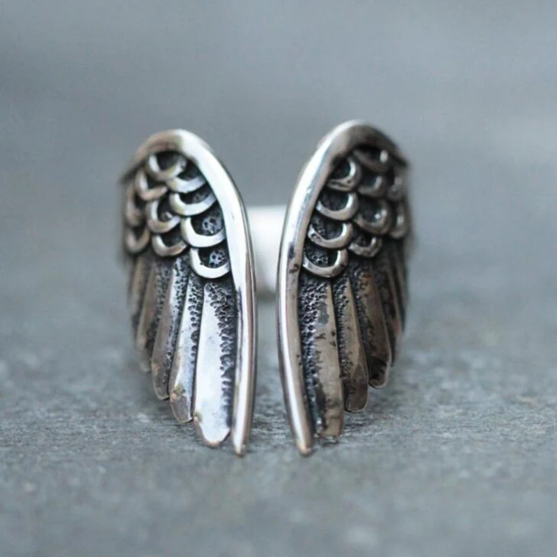 Boho Vintage Angel Wings Ring For Women Men Creative Opening Finger Ring Female Wedding Band Jewelry High Quality Drop Shipping