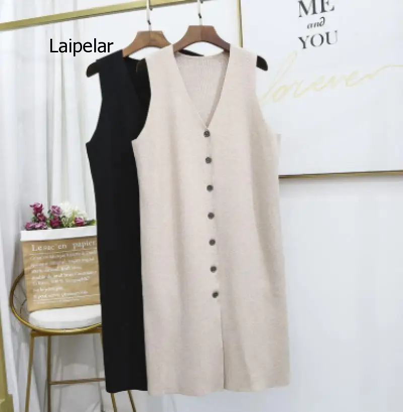 Elegant knitted waistcoat V neck sleeveless long vest women  jacket outwear ladies korean streetwear waist vest colete feminino