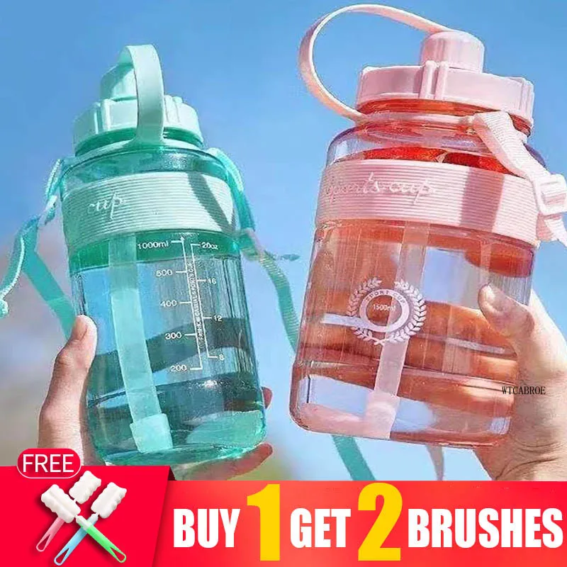 2000ml Straw Plastic Cup Water Bottles Large Capacity 1000ml Portable Strap Student Outdoor Sports 600ml Water Bottle Drinkware