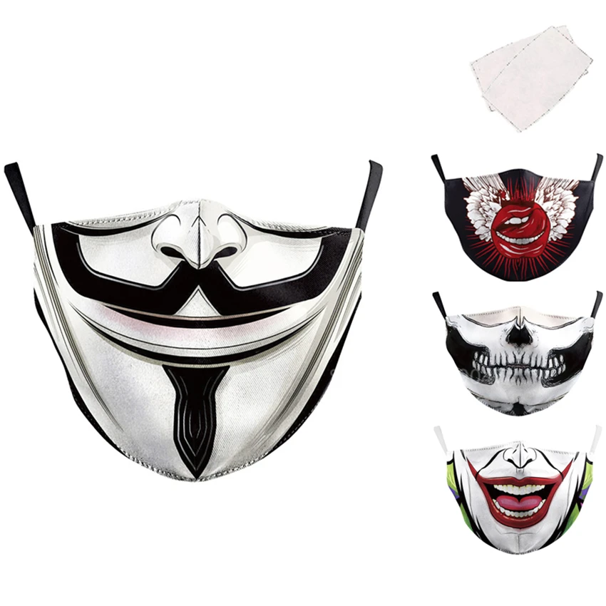 Adult Big Mouth 3D Printed Unisex Men Women Mask Anime Cosplay The Paper House Skull Skeleton Reusable Superhero Dust Washable