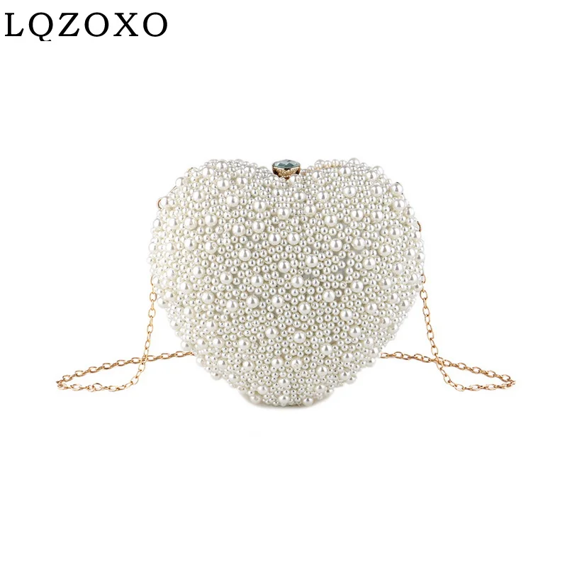 Bolso de noche con diseño de corazón para mujer, cartera pequeña con cuentas para boda y día, bolso de hombro femenino con perlas