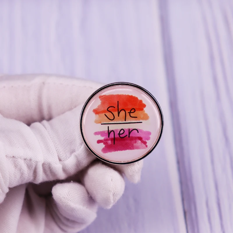 

The Pronouns She Her Enamel Pin Pastel Rainbow Brooch LGBT Pride Badge Fashion Jewelry Gift
