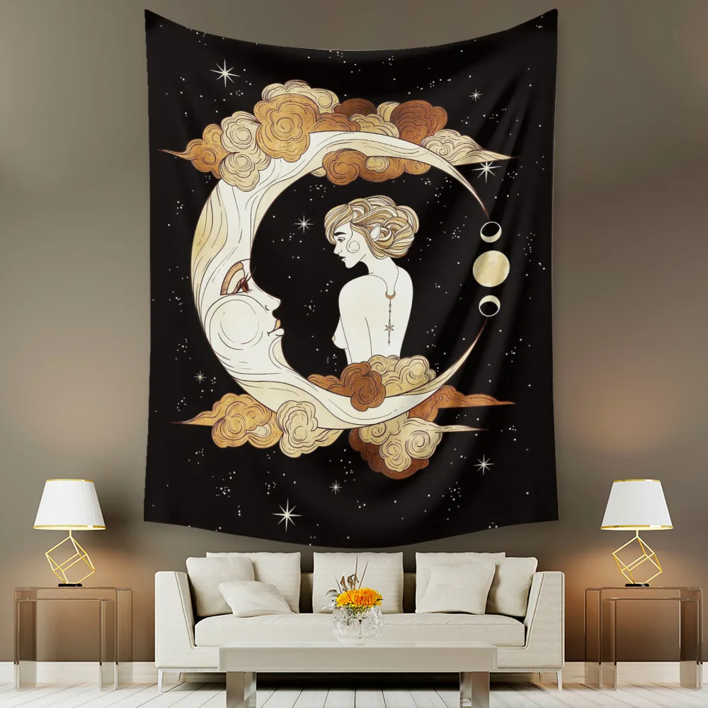 

Bohemian Moon Tapestry Wall Hanging Ins Ethnic Style Home Background Wall Hanging Cloth Decoration Tapestry Blanket Cover Towel