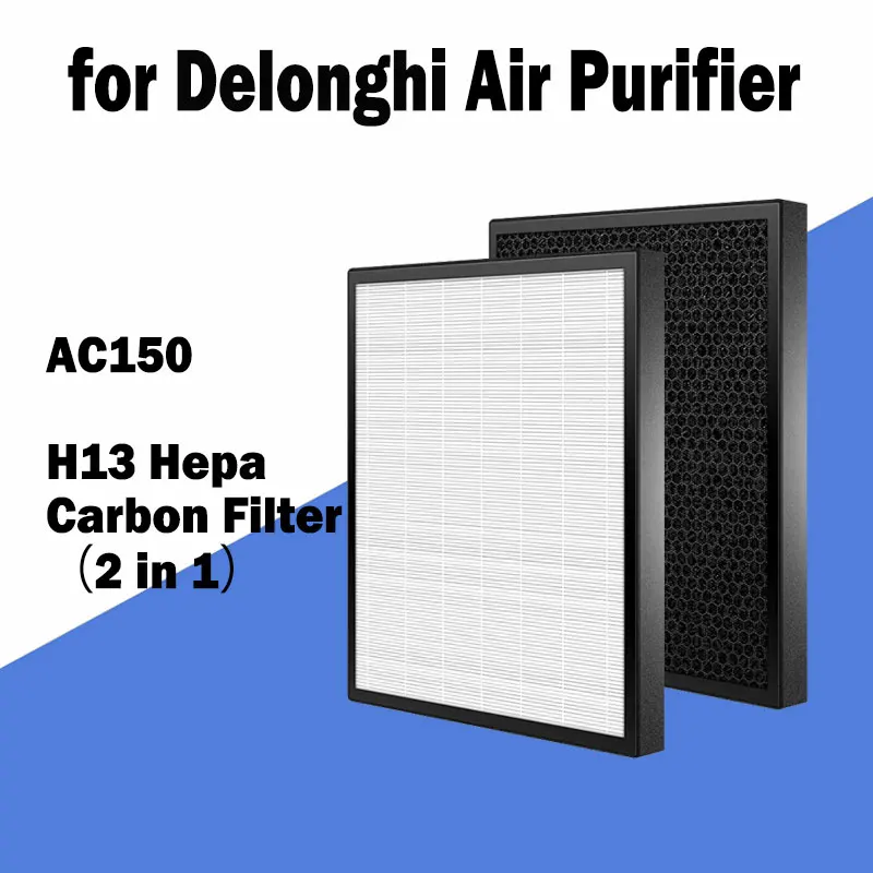 PM2.5 Replacement H13 Hepa Filter + Activated Carbon Filter 259*259*30mm For Delonghi Air Purifier AC150