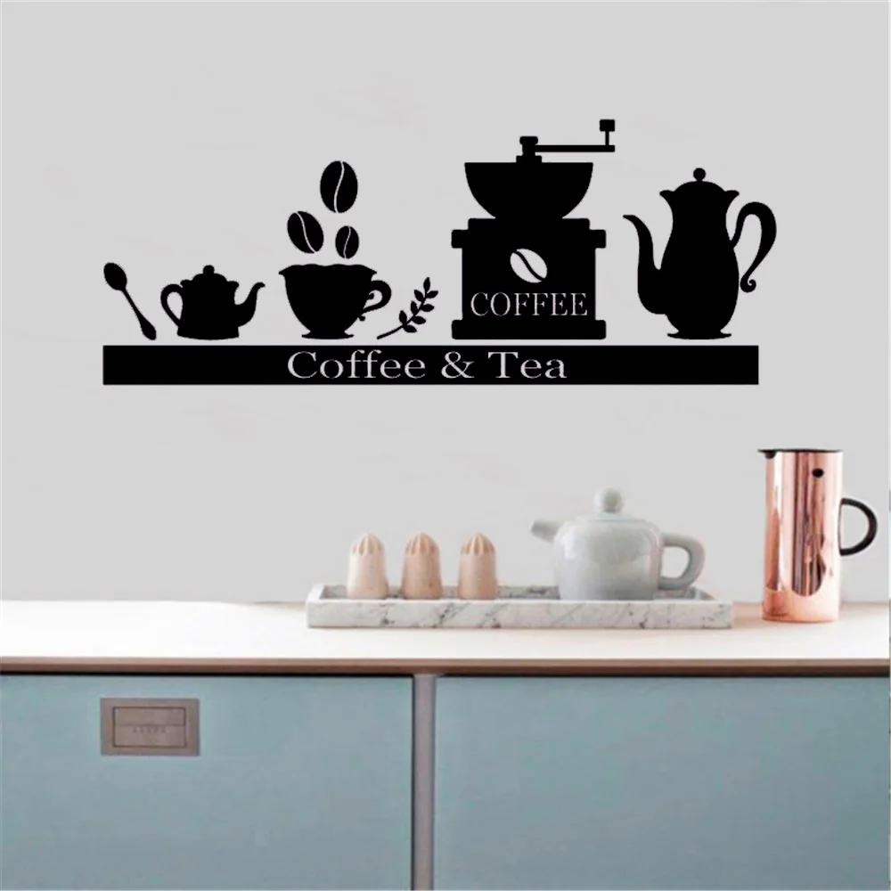 Vinyl Wall Sticker Decals Coffee Machine Coffee Machine Tea Cup Holder Shelf Kitchen Living Room Decoration Art Poster