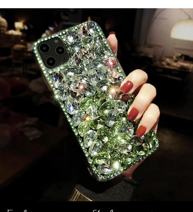 DIY Bling Gradient Color Full Green Crystal Diamond Case Cover For Iphone 15 14 13 12 Mini 11 Pro XS Max XR X 8 7 6S Plus