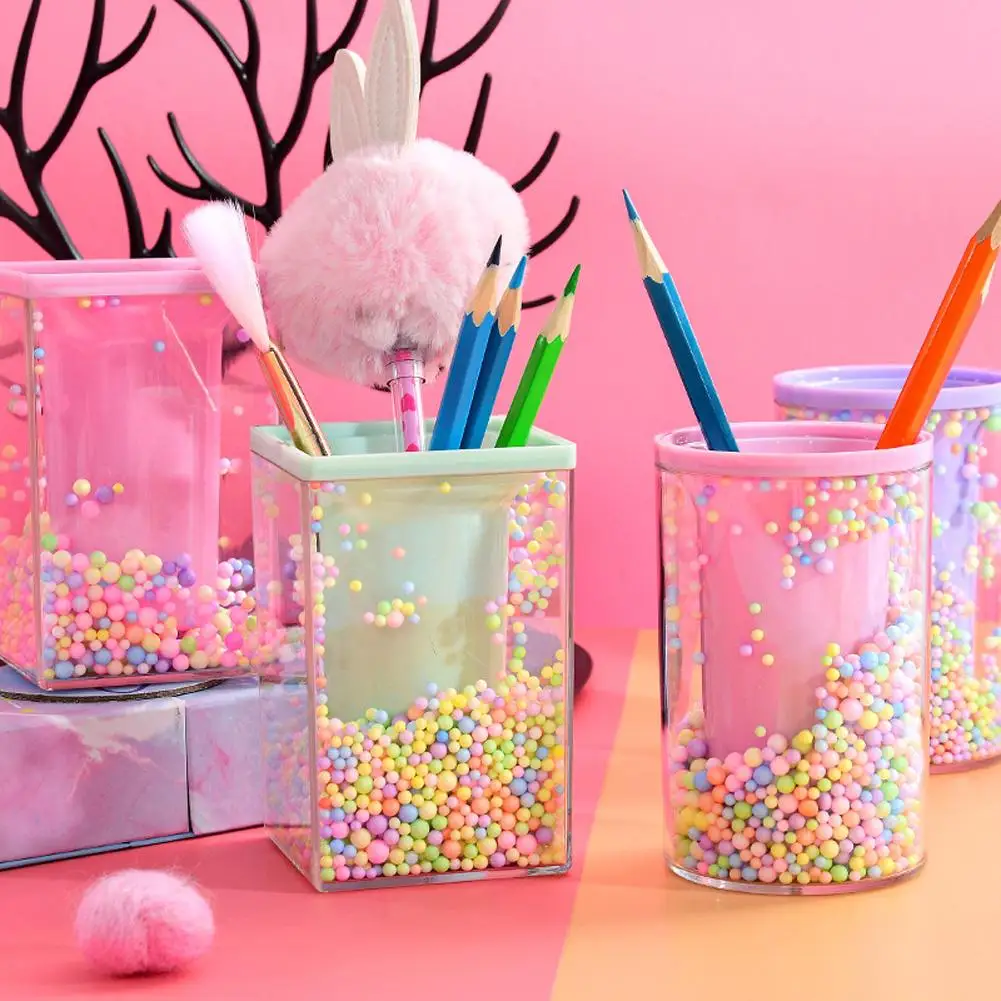 Pen Pencil Holder with Colorful Balls Desktop Storage Box Office Desk Organizer Stationery