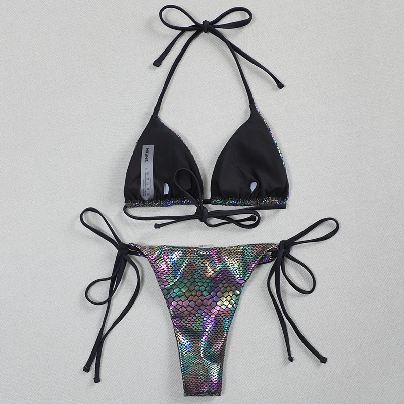 2024 Sexy Snake Print Halter Micro String Bikini Women Swimsuit Female Swimwear Two piece bikini set Brazilian bathing suit Swim