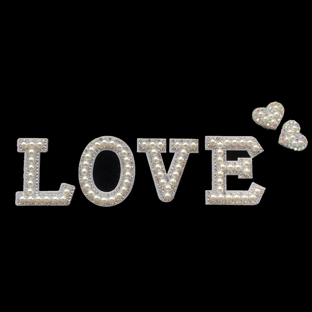 26Pcs 3D White Bottom Pearl Letter Patches English Alphabet Rhinestone Applique for Clothes Iron on Stripe Badge DIY Name